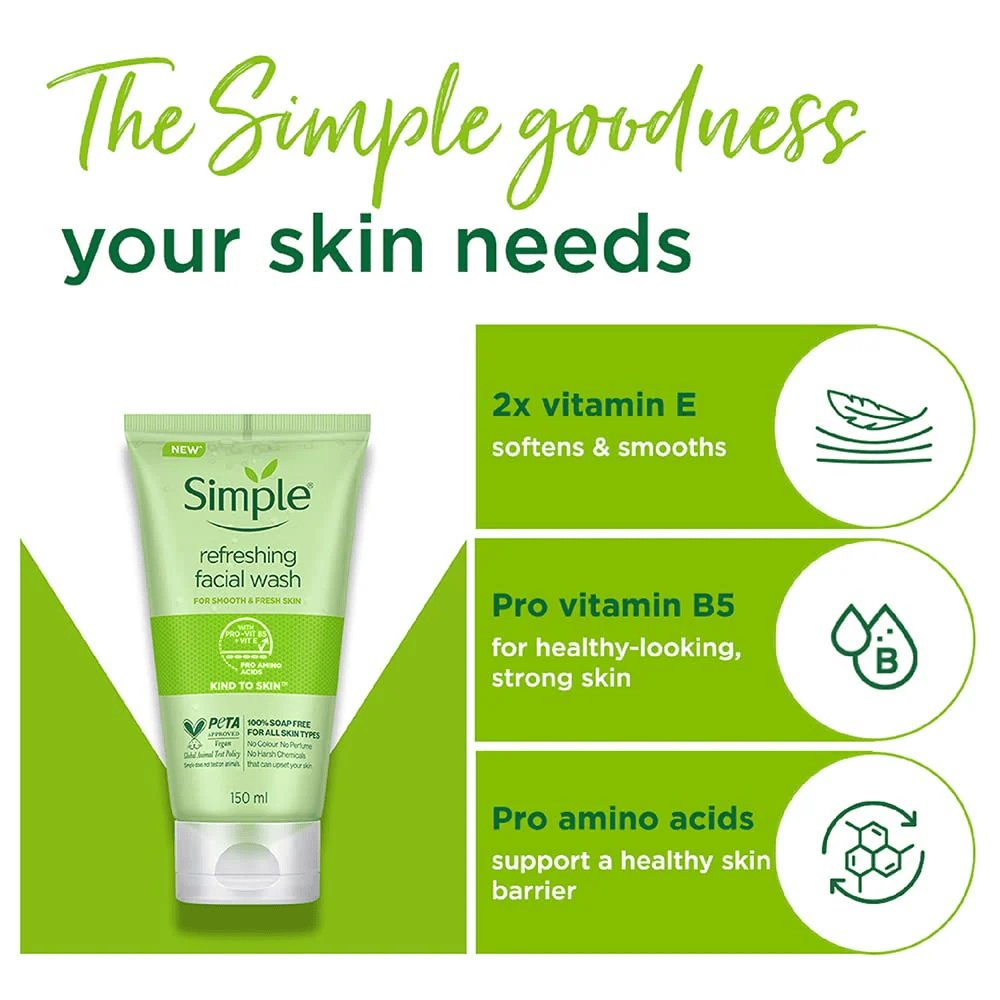 <h1><strong style="background-color: rgb(255, 255, 255); color: rgb(0, 0, 0);">Simple Kind to Skin Refreshing Facial Wash with Vitamin B5+E</strong></h1><p><br></p>